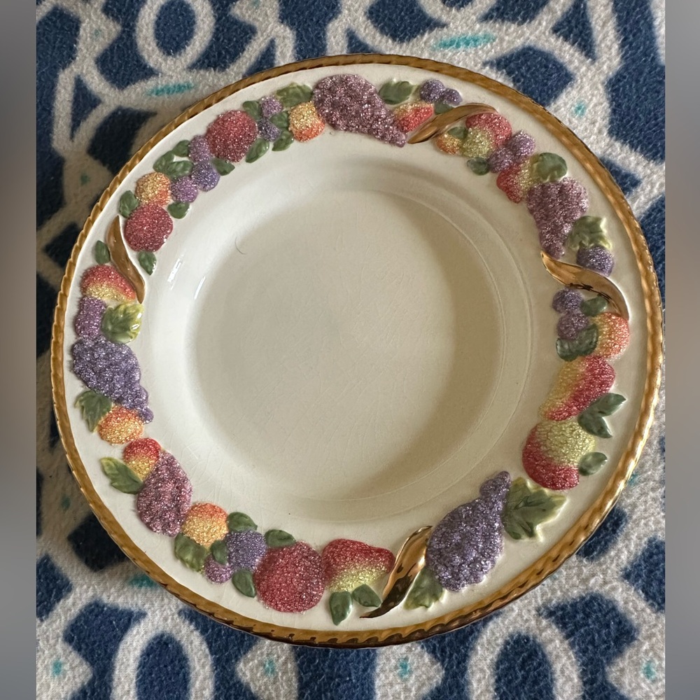 Vintage Avon Ivory colored Plate with gold trim and fruit embossing